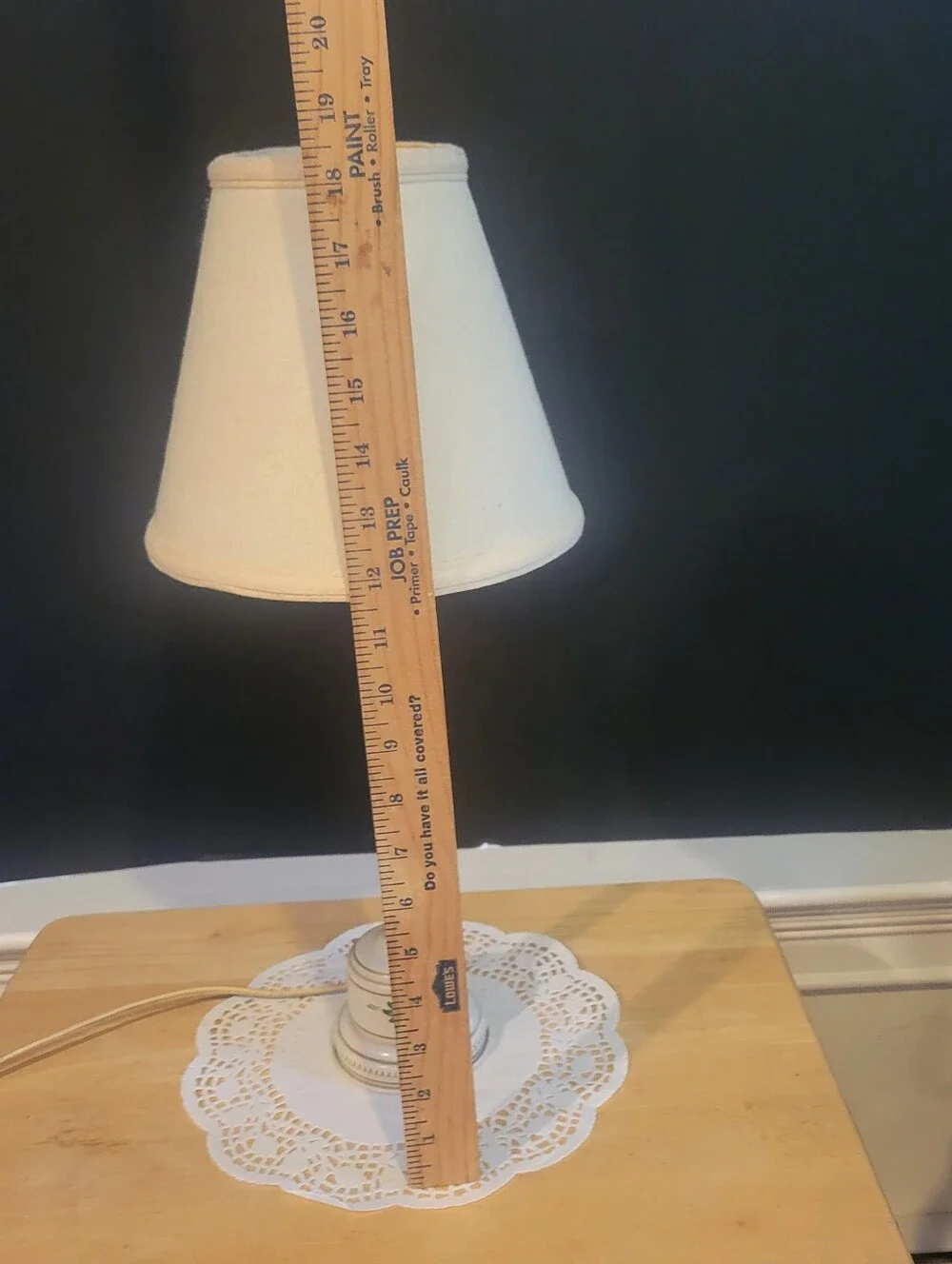 Vintage Slender Base Linen Shade Hand-Painted Flower Motif Cream Lamp